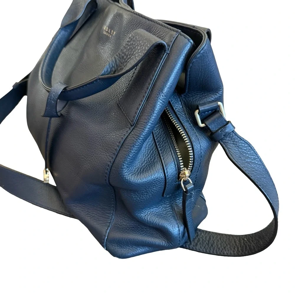 Radley Baylis Road Navy Leather Purse Shoulder Bag Tote Pockets Medium Size